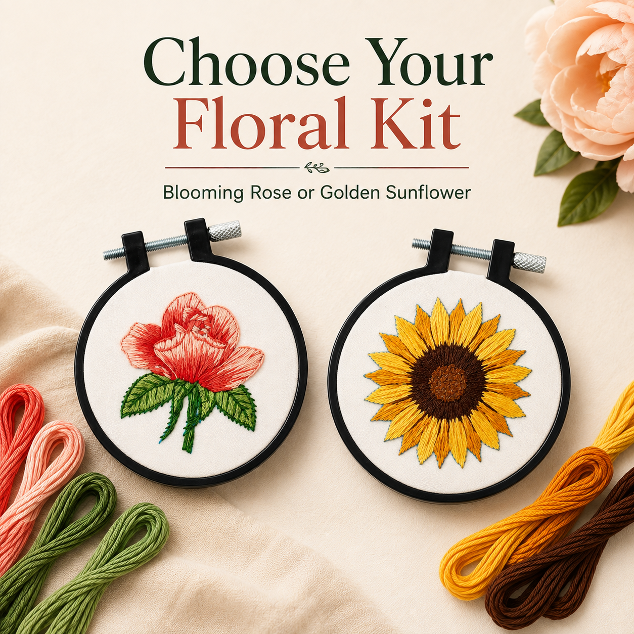 Flower Embroidery Kit for Adults | Stamped DIY Embroidery Hoop Kit