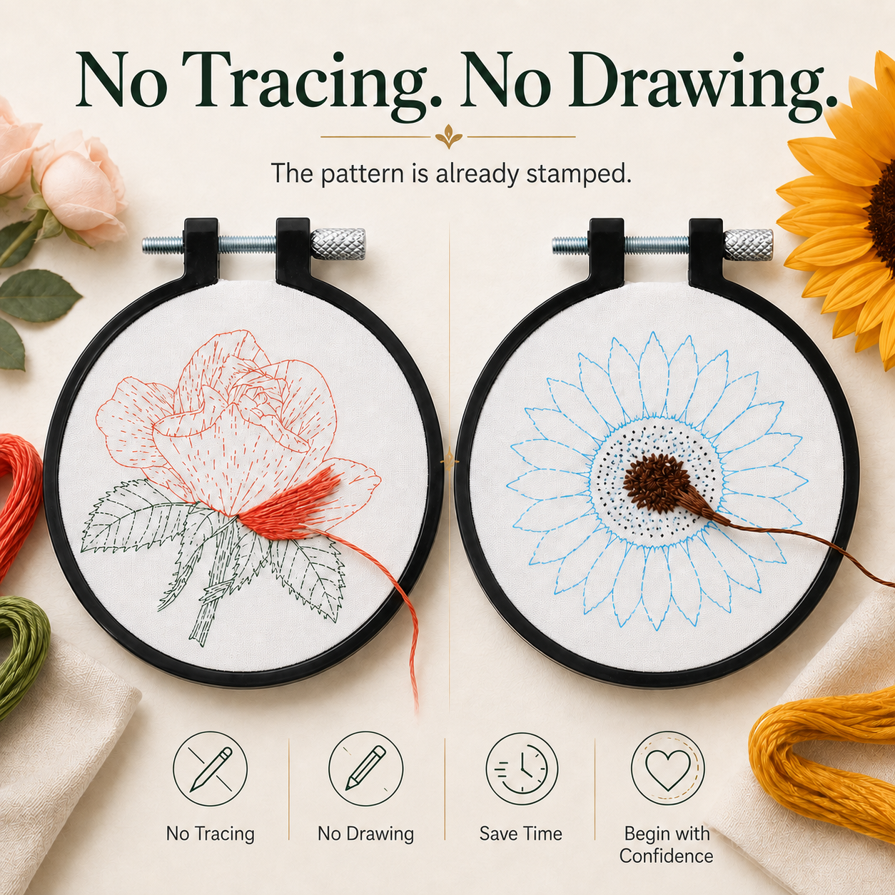 No tracing embroidery process