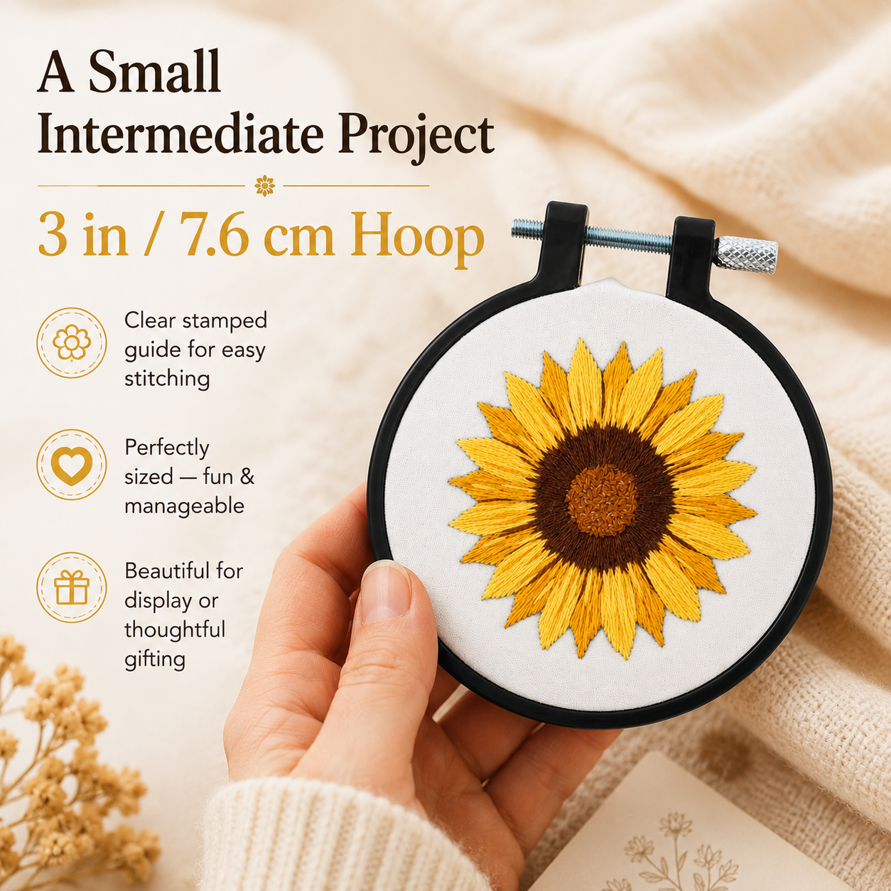 Flower Embroidery Kit for Adults | Stamped DIY Embroidery Hoop Kit