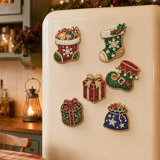 🎄DIY Diamond Painting Christmas Magnets – Sparkling Handmade Refrigerator Magnets for Holiday Decor, Crafts & Gifts