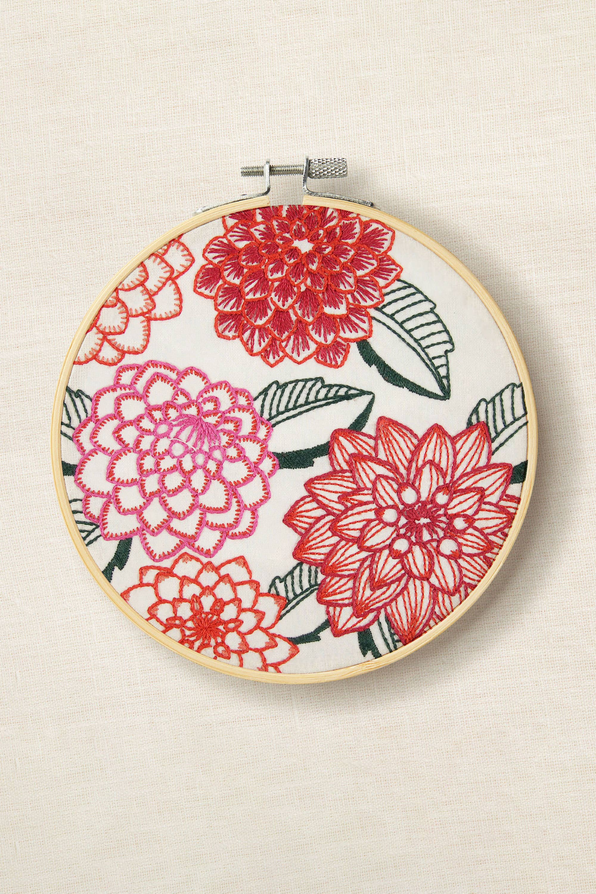 Actual completed Dahlias embroidery in the included hoop