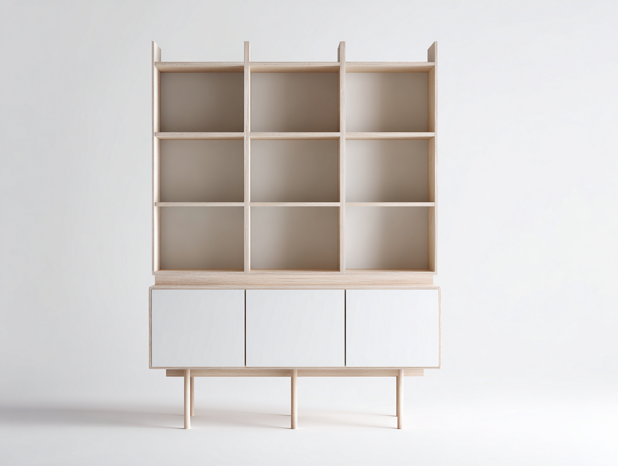Bücherregal - Holzwerkstoff-Massivholz - 164x36x154 cm - Naturholz-Weiß - Moderner Skandi-Stil-Lilofahome