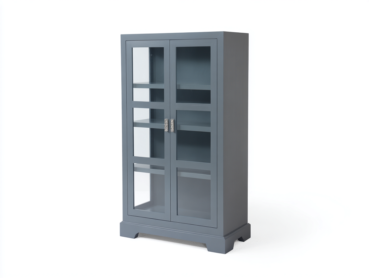 Bücherregal - Holzwerkstoff-Glas-Metall - 93x41x153 cm - Blaugrau-Transparent - Moderner Vitrinenstil-Lilofahome
