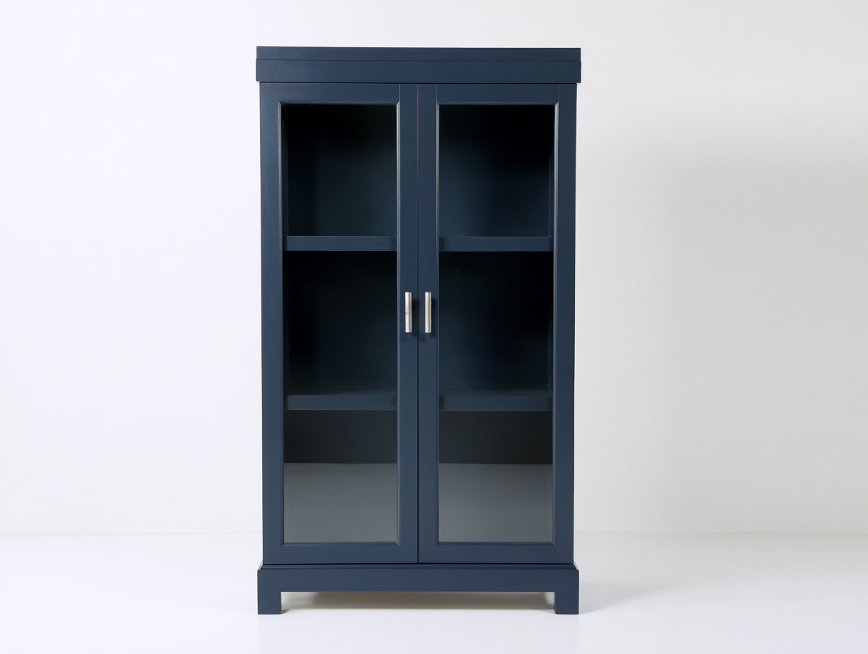 Bücherregal - Holzwerkstoff-Glas-Metall - 86x39x148 cm - Dunkelblau-Transparent - Moderner Vitrinenstil-Lilofahome
