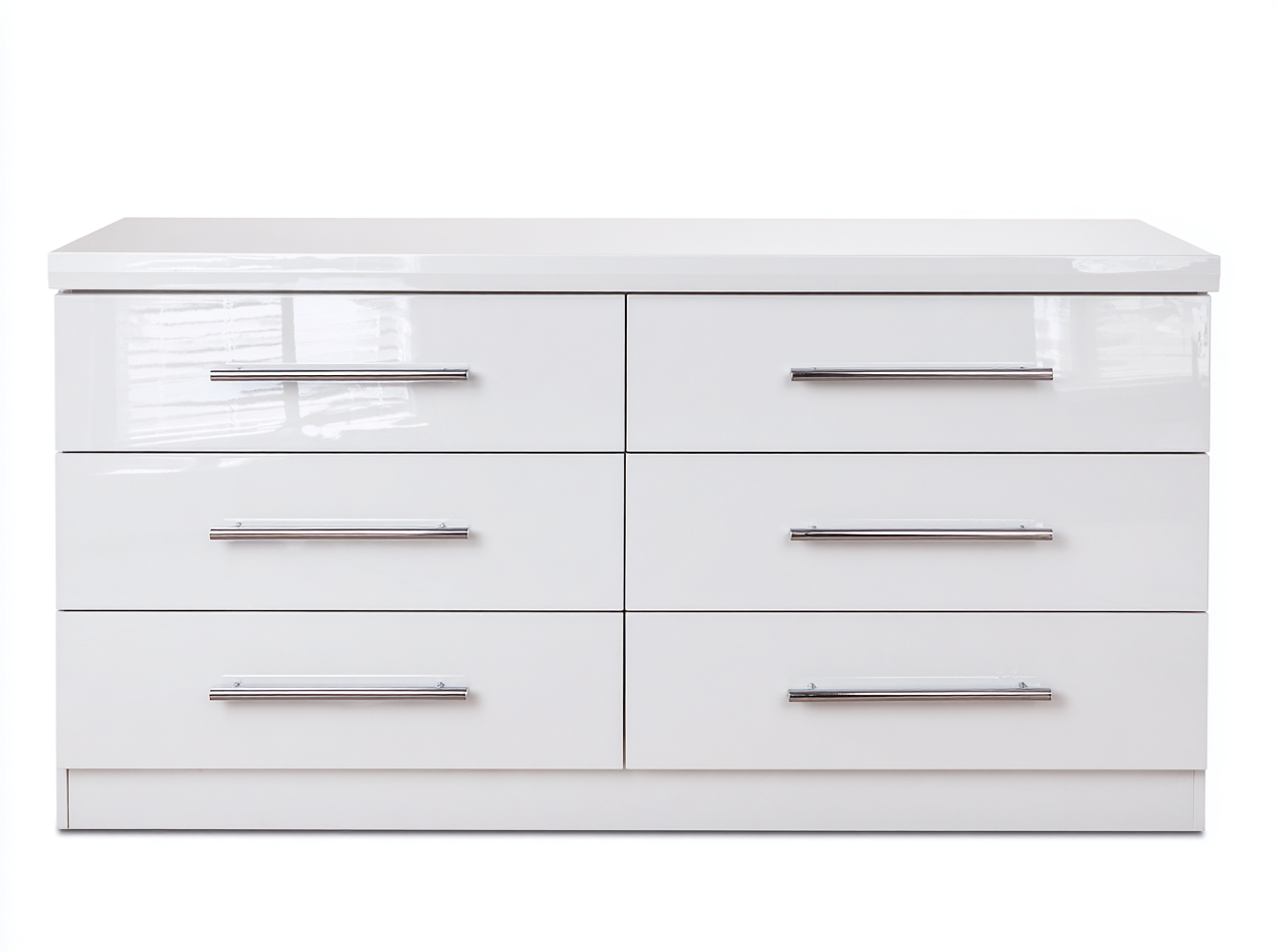Kommode mit Schubladen - Holzwerkstoff-Metall - 150 x 44 x 80 cm - Weiß-Silber - Modern-Lilofahome