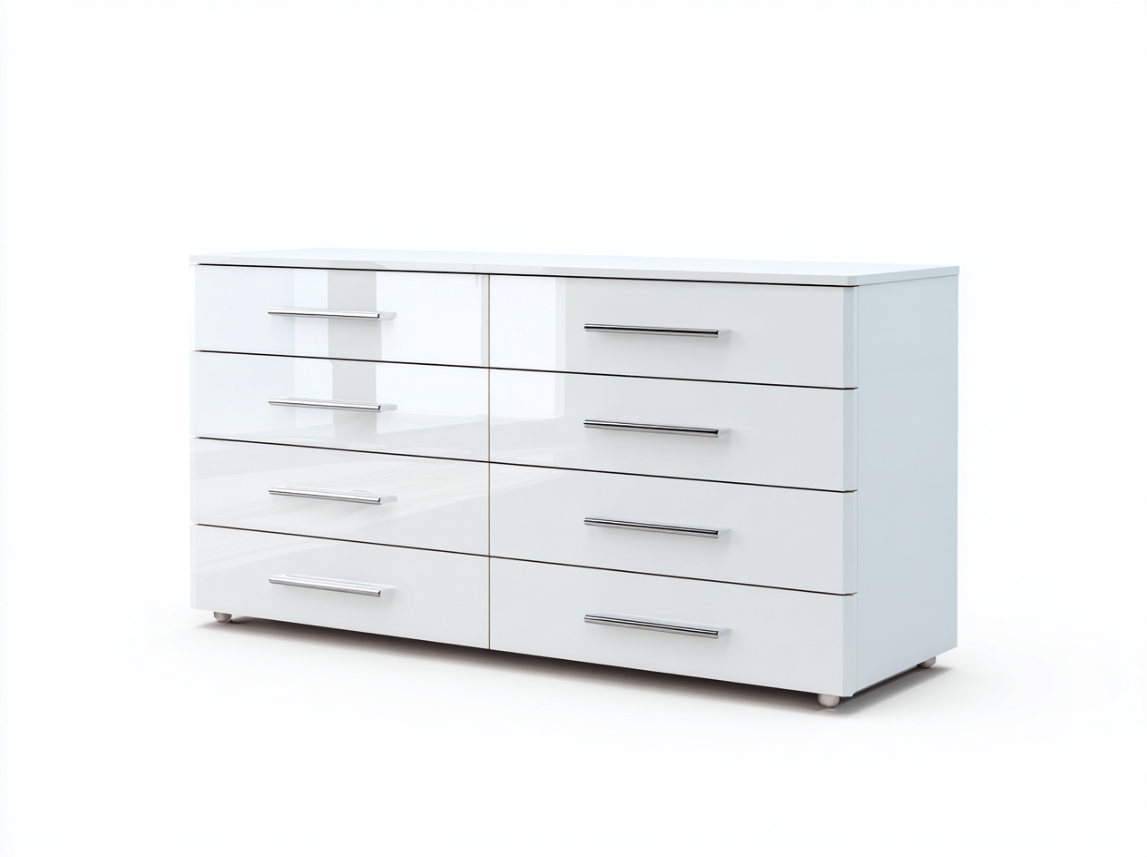 Kommode mit Schubladen - Holzwerkstoff-Metall - 158 x 46 x 82 cm - Weiß-Silber - Contemporary-Lilofahome