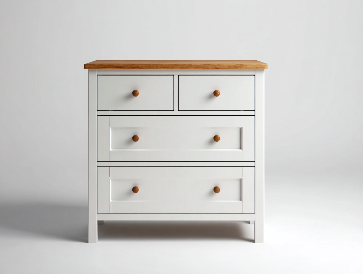 Kommode mit Schubladen - Holz-Metall - 88 x 42 x 94 cm - Weiß-Eiche - Landhausstil-Lilofahome