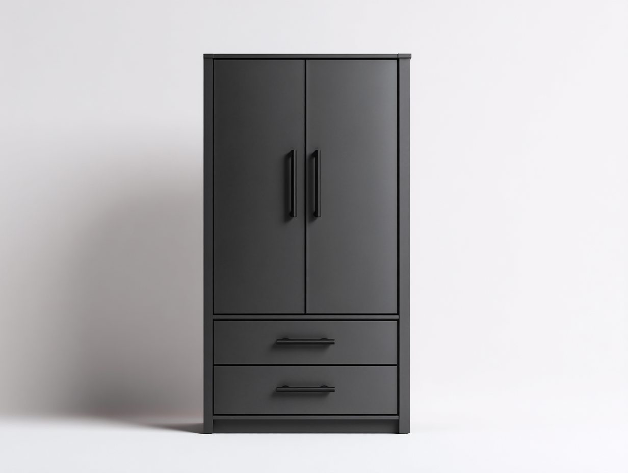 Kleiderschrank - Holzwerkstoff-Metall - 150 x 55 x 190 cm - Schwarz - Modern-Lilofahome