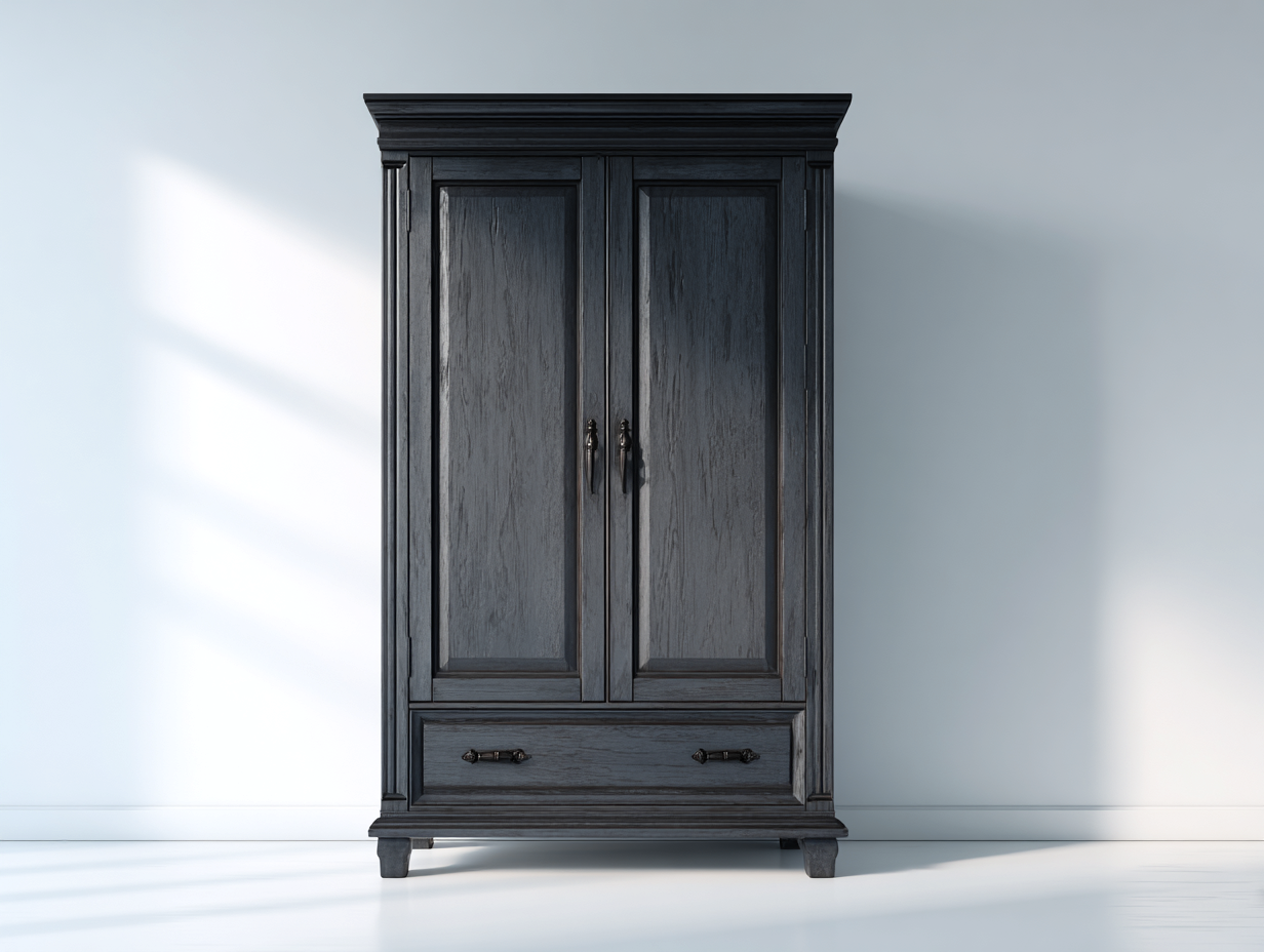 Kleiderschrank - Holz-Metall - 160 x 58 x 195 cm - Schwarzblau - Klassisch-Lilofahome