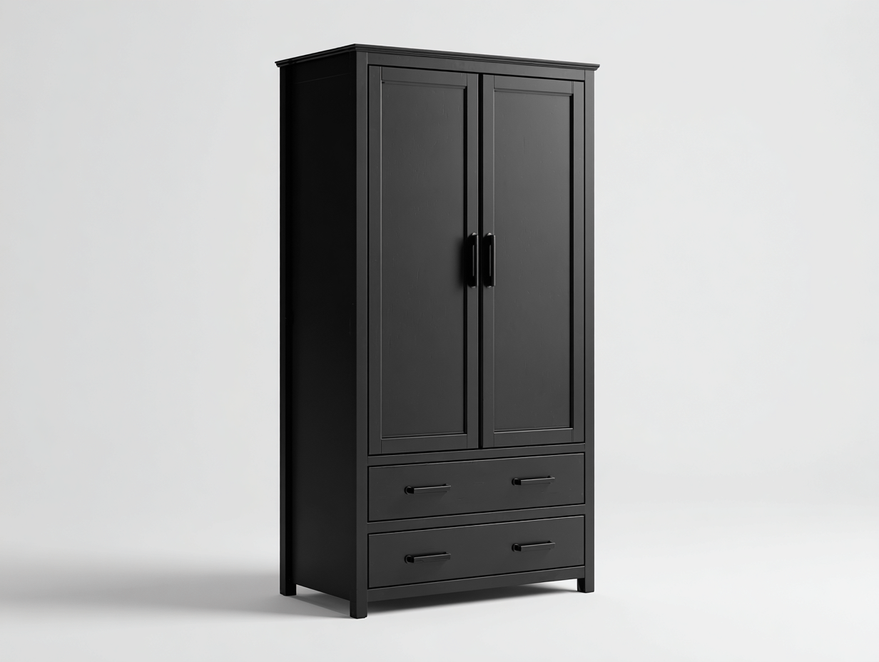 Kleiderschrank - Holzwerkstoff-Metall - 145 x 57 x 198 cm - Schwarz - Modern-Lilofahome