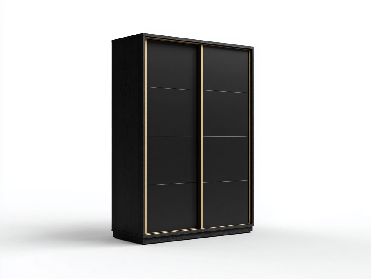 Kleiderschrank - Holzwerkstoff-Metall - 180 x 60 x 200 cm - Schwarz-Gold - Modern-Lilofahome