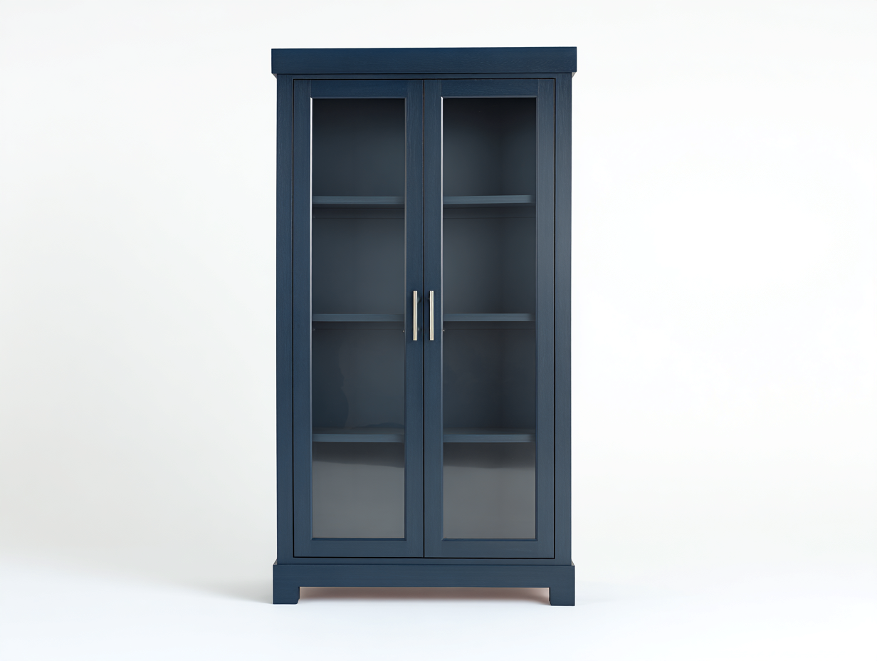 Bücherregal - Holzwerkstoff-Glas-Metall - 88x40x150 cm - Dunkelblau-Transparent - Moderner Vitrinenstil-Lilofahome