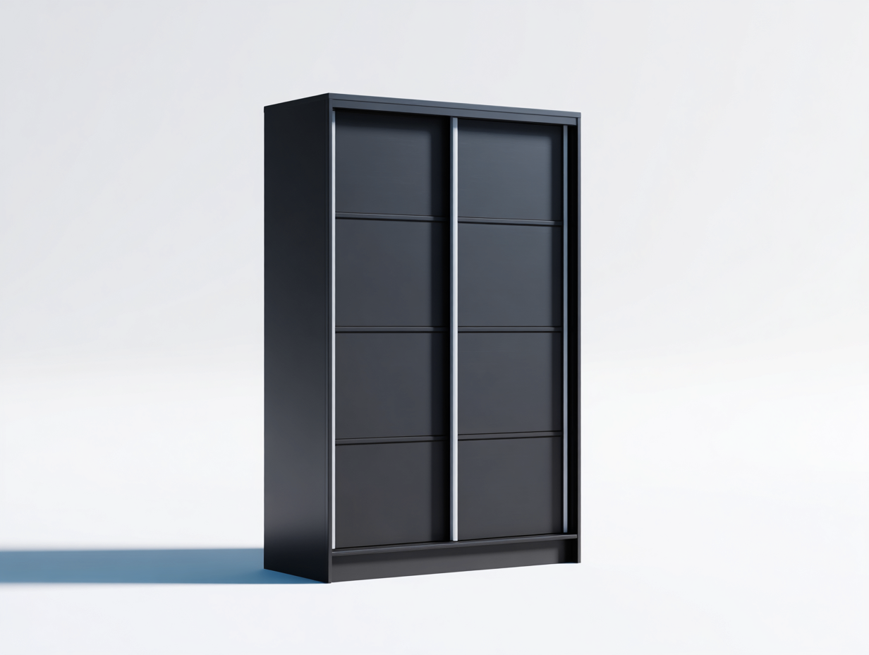Kleiderschrank - Holzwerkstoff-Metall - 185 x 59 x 202 cm - Schwarz-Dunkelgrau-Silber - Modern-Lilofahome