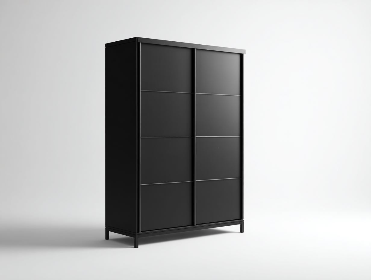 Kleiderschrank - Holzwerkstoff-Metall - 190 x 58 x 205 cm - Schwarz - Modern-Lilofahome