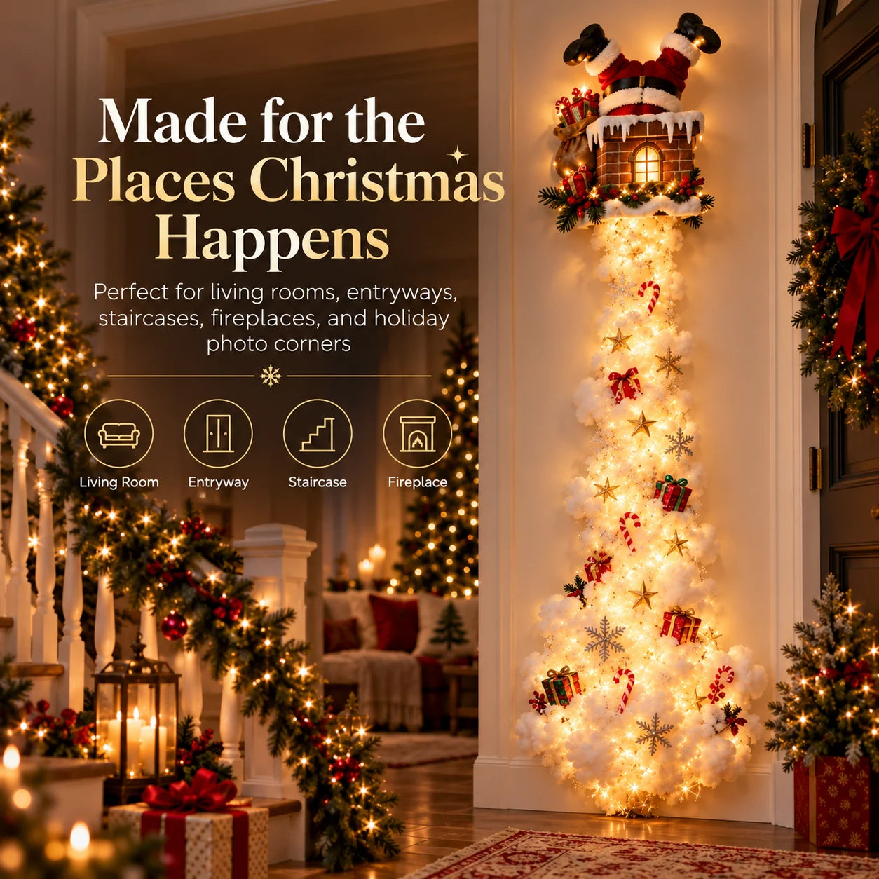 Christmas wall light used in a home entryway