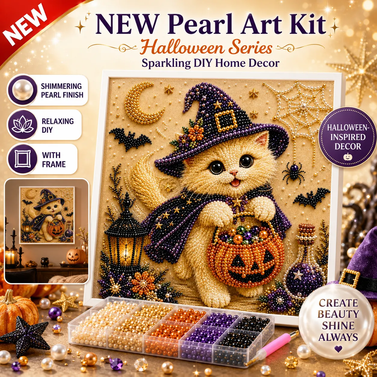 🐱33Framed Cute Kitten - Pearls Painting Kit
