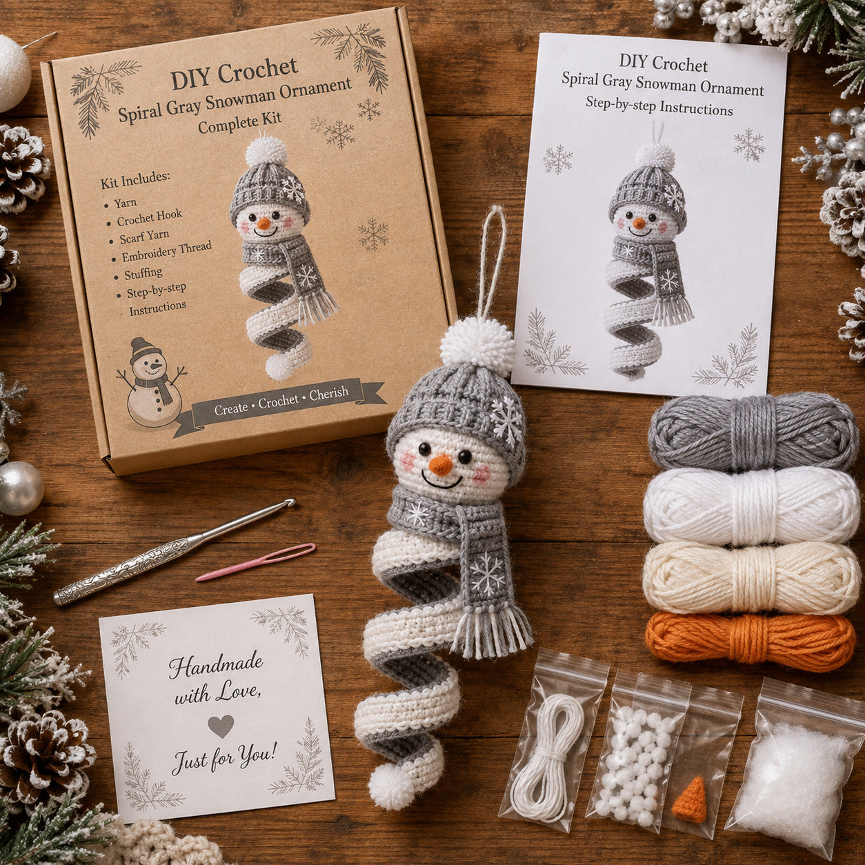 🎄 Early Christmas 49% OFF ✨ Crochet Spiral Snowman Ornament Pattern DIY Kit