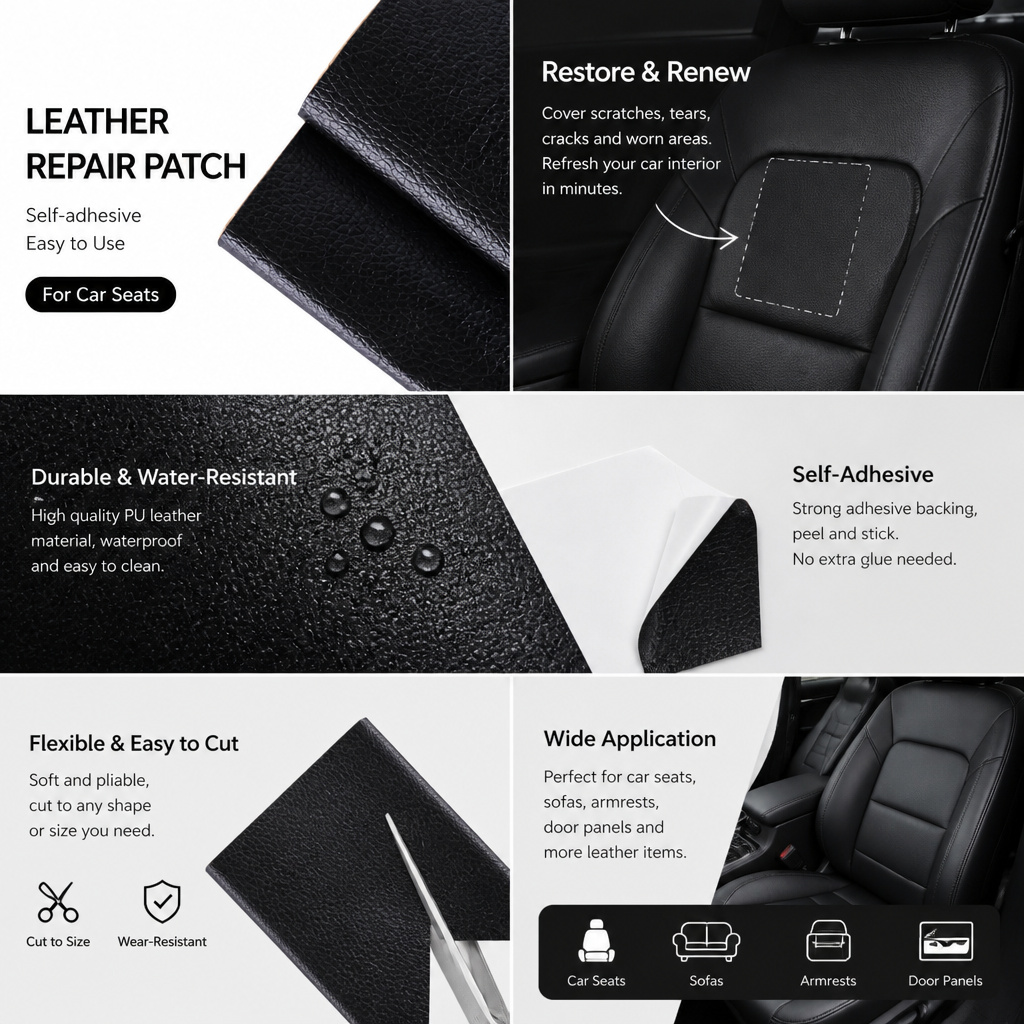 Self‑adhesive leather repair patch for sofa & seat refurbishment