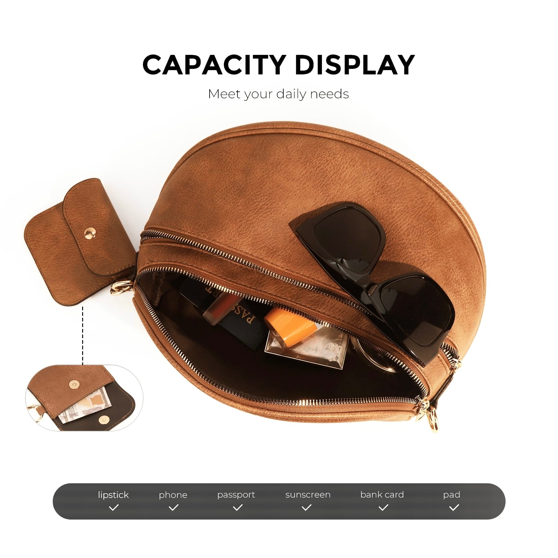Cartshaven Vegan Leather Crossbody Bum Bag for Women with Mini Pouch