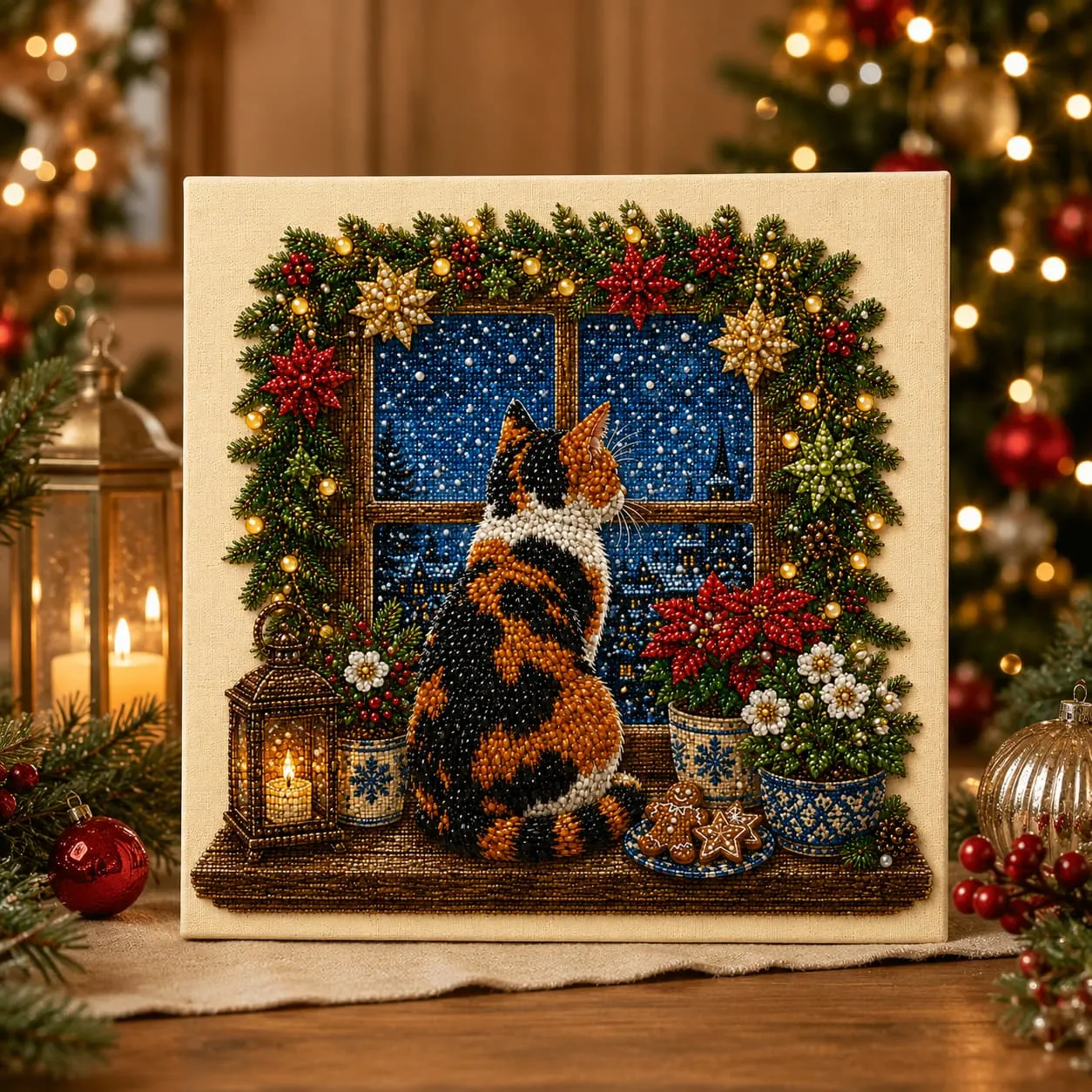 🐱Framed Window Calico Cat - Pearls Painting Kit