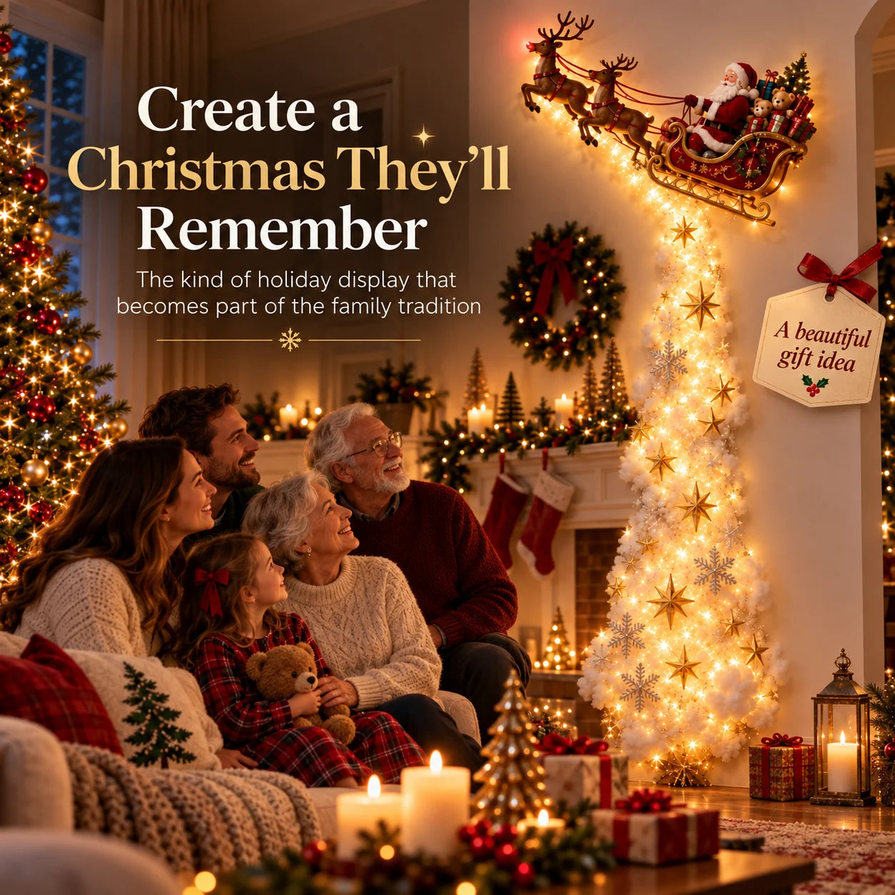 Family enjoying Christmas Magic Trail Wall Light