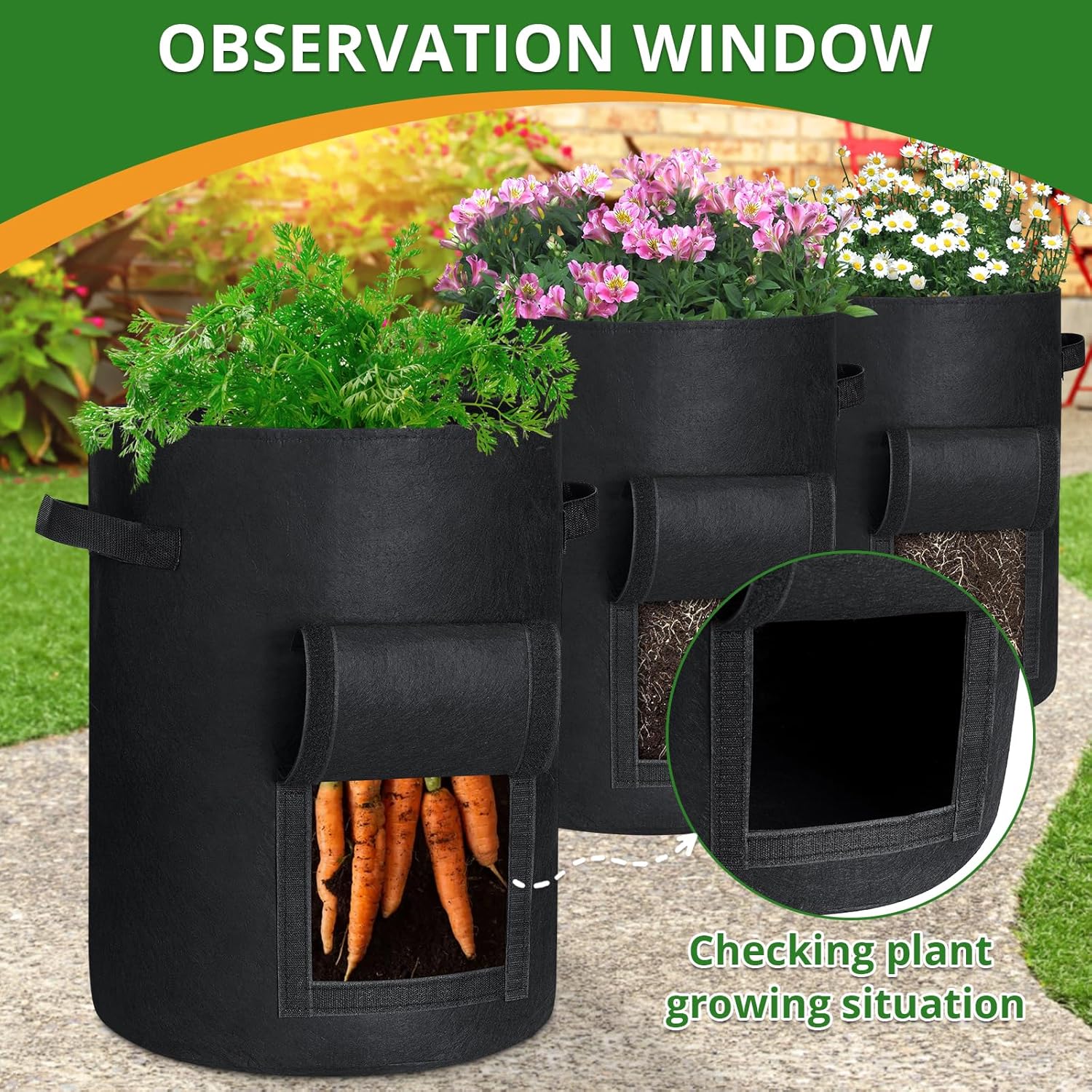 GOTGELIF 10 Gallon Potato Grow Bags with Flap, Thickened Nonwoven Fabric Grow Bags for Growing Potatoes, Carrots, Onion, etc Vegetables, Plants & Fruits - Black magnetic  levitation
