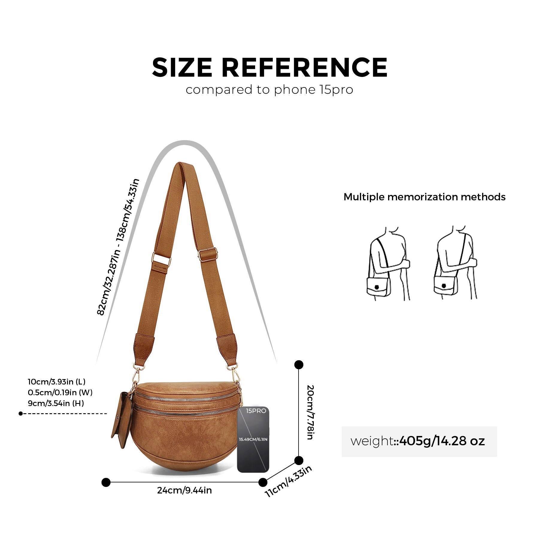 Cartshaven Vegan Leather Crossbody Bum Bag for Women with Mini Pouch