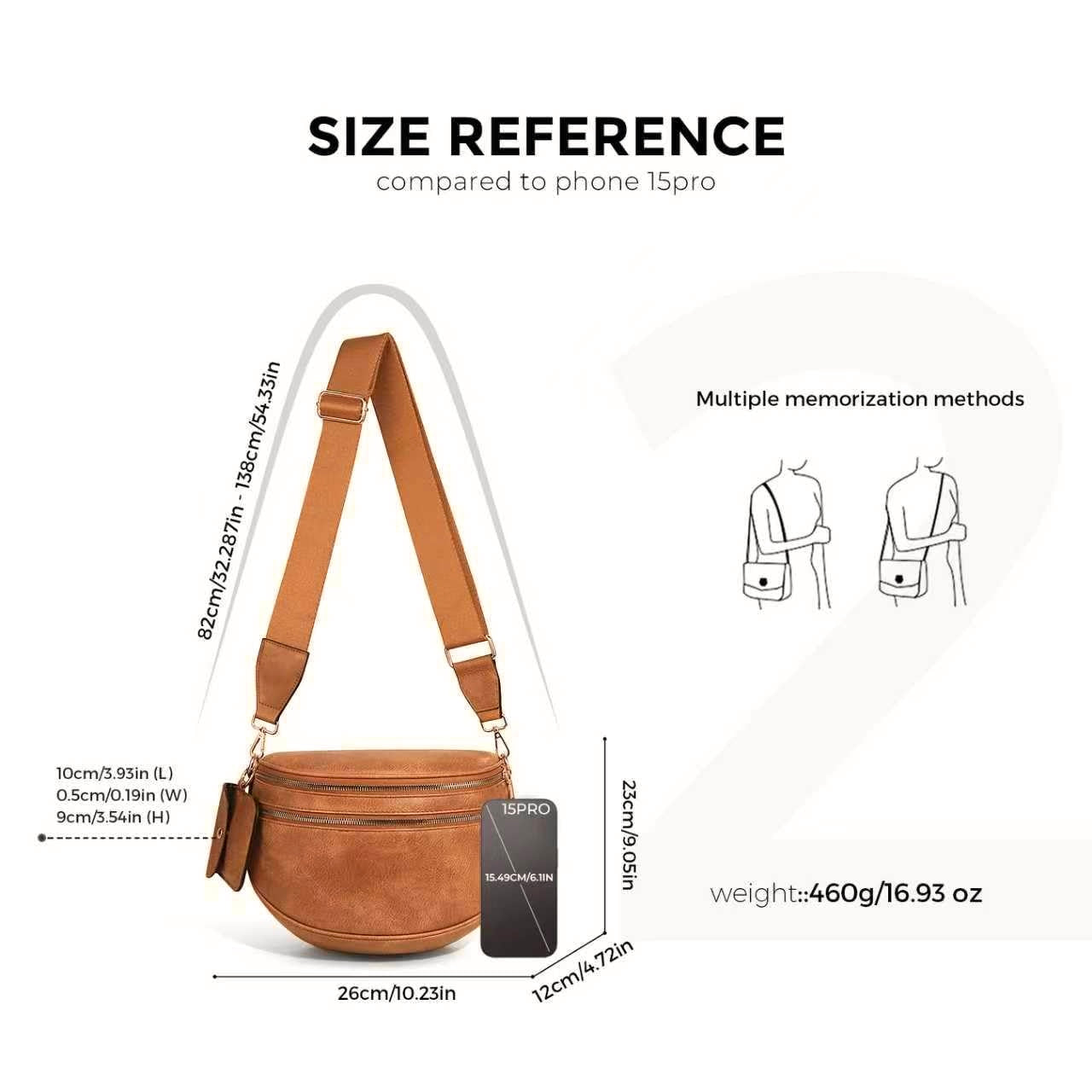 Cartshaven Vegan Leather Crossbody Bum Bag for Women with Mini Pouch
