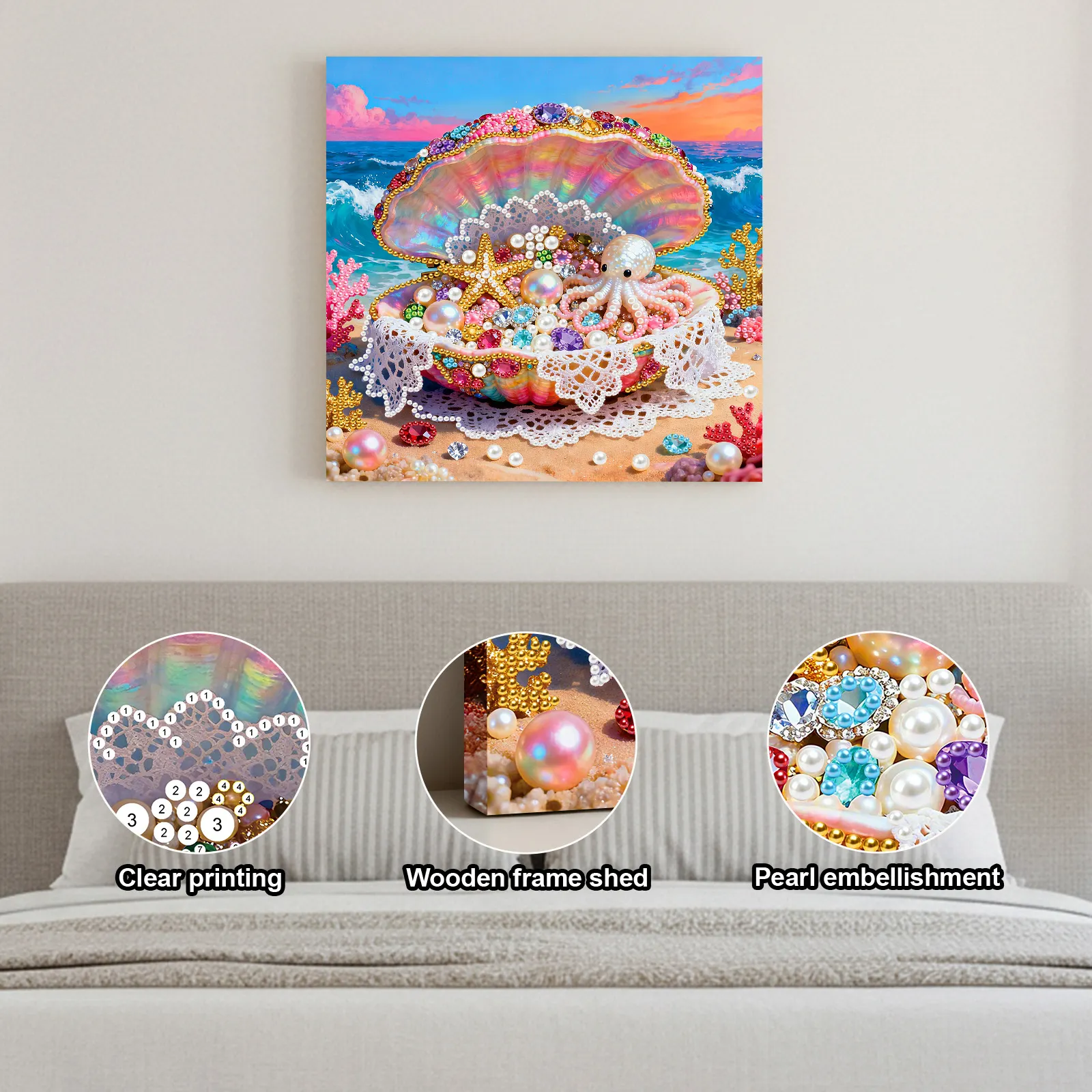 Framed Dreamy Pearl Seashell - Pearls Painting Kit for Creativity DIY