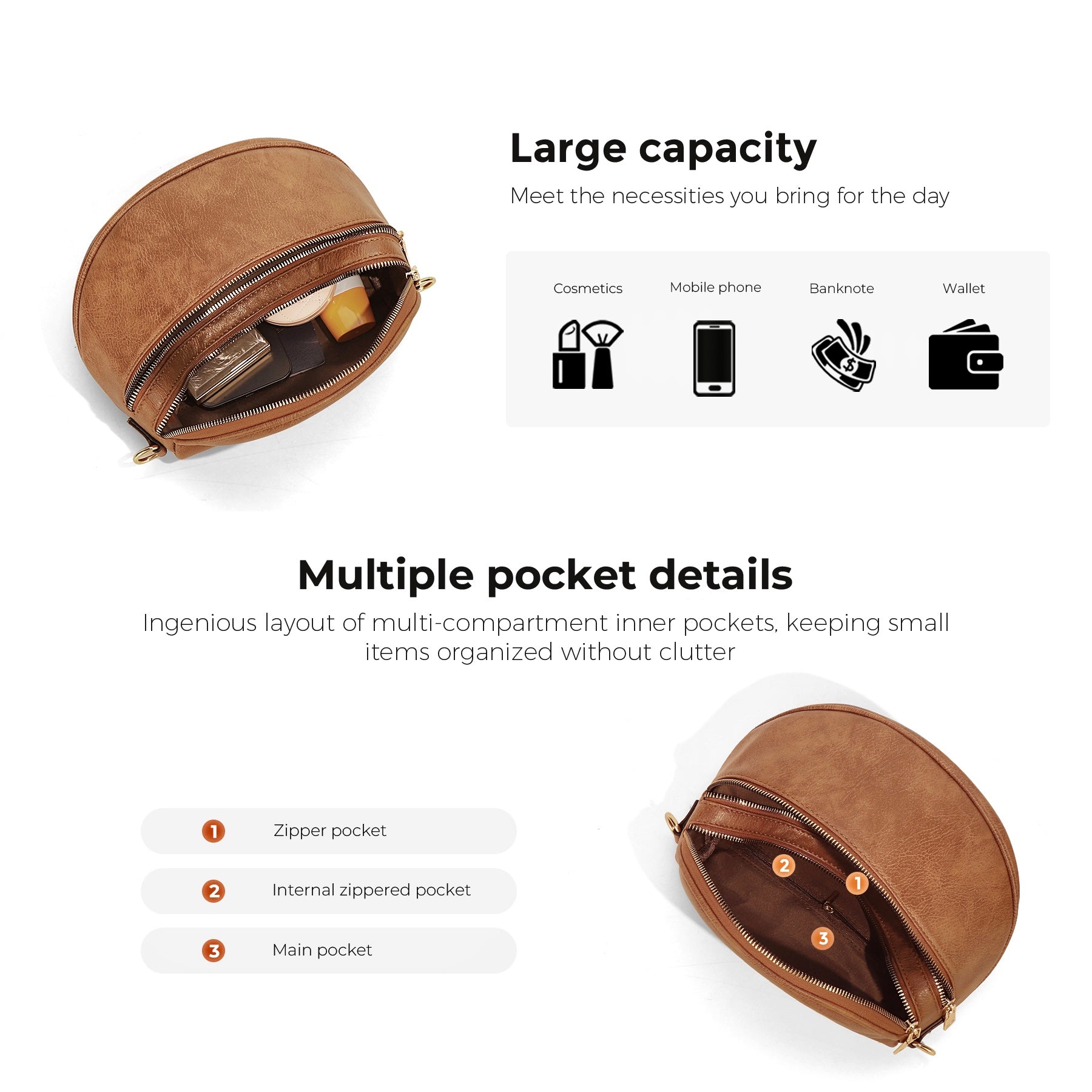 Cartshaven Vegan Leather Crossbody Bum Bag for Women with Mini Pouch