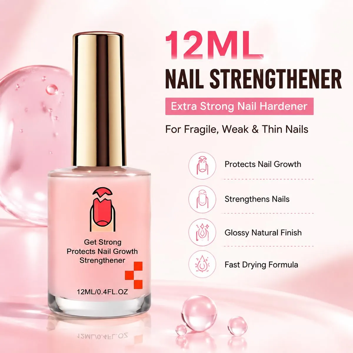 📢📢Buy One Get One Free!! ⏰💖✨Natural Pink Glossy Mirror Nail Strengthener