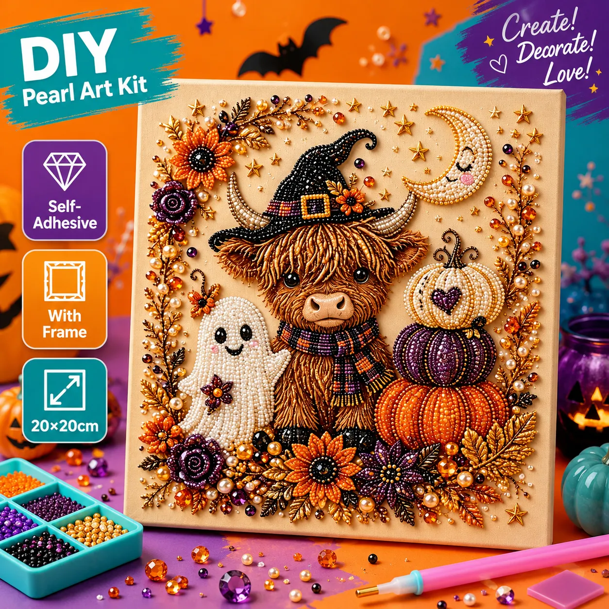 🎃🐮Framed Halloween Highland Yak