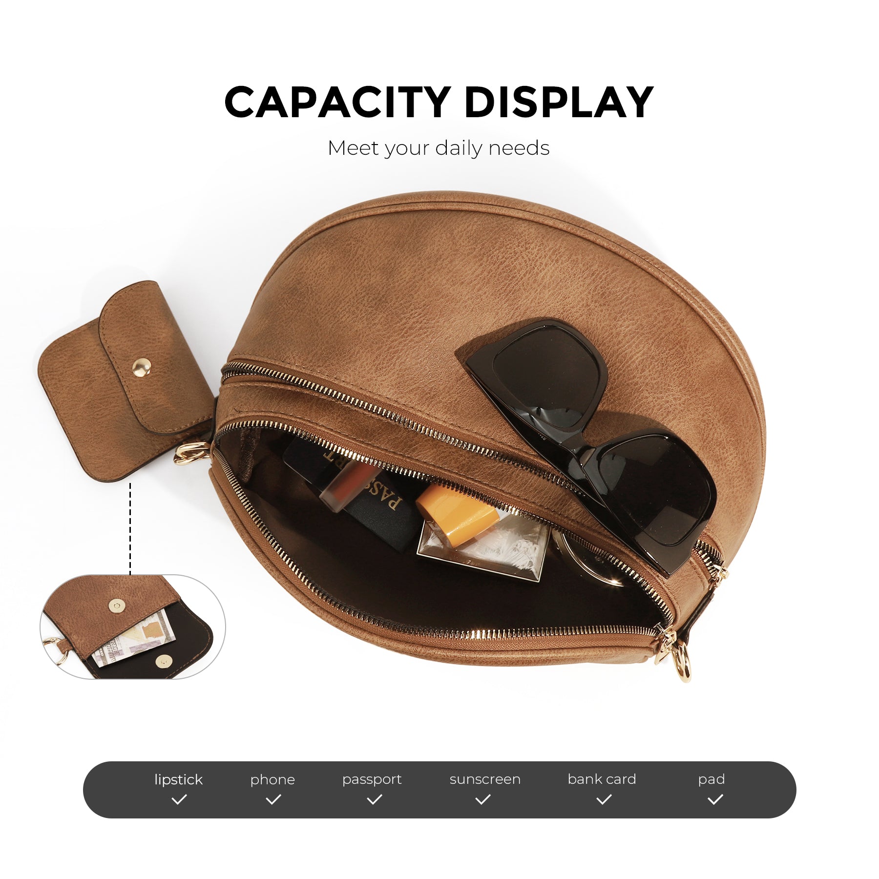 Cartshaven Vegan Leather Crossbody Bum Bag for Women with Mini Pouch