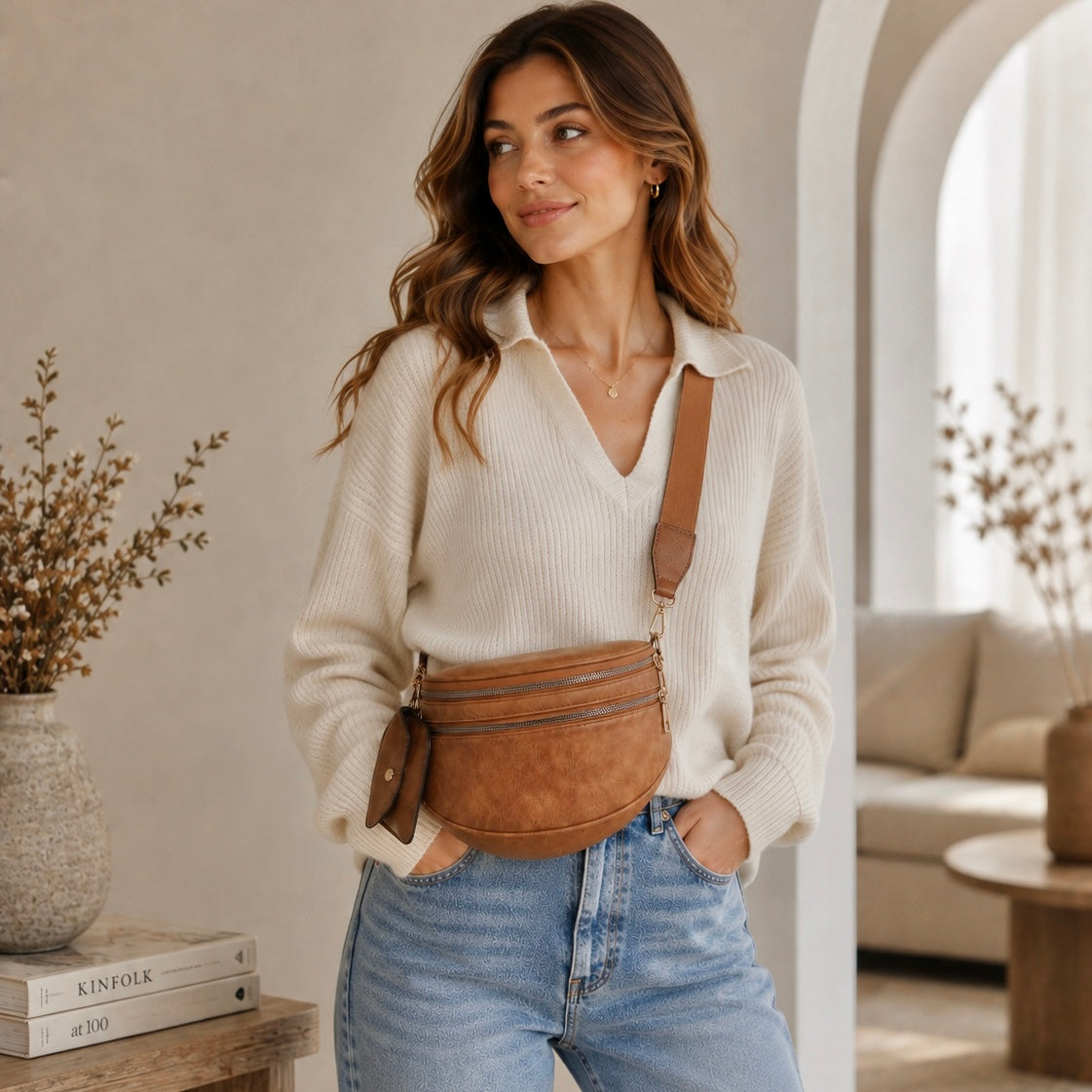 Cartshaven Vegan Leather Crossbody Bum Bag for Women with Mini Pouch
