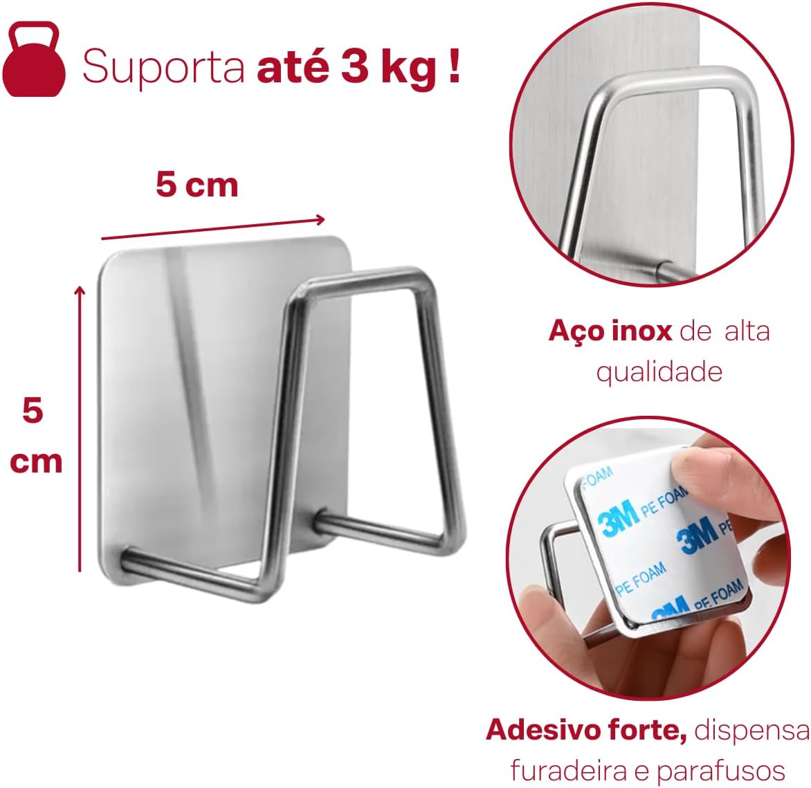 🪝 4-Pack Stainless Steel Self-Adhesive Wall Hooks – Multi-Purpose, Holds Up to 3kg