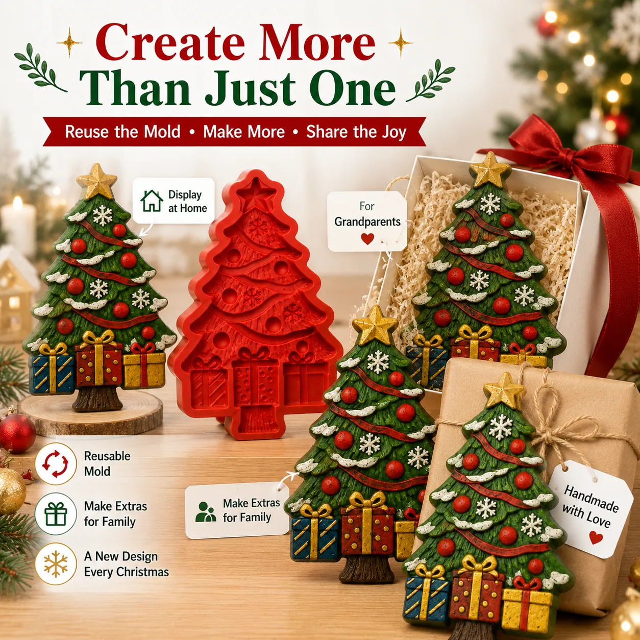 Close-up of detailed DIY Christmas tree decoration craft