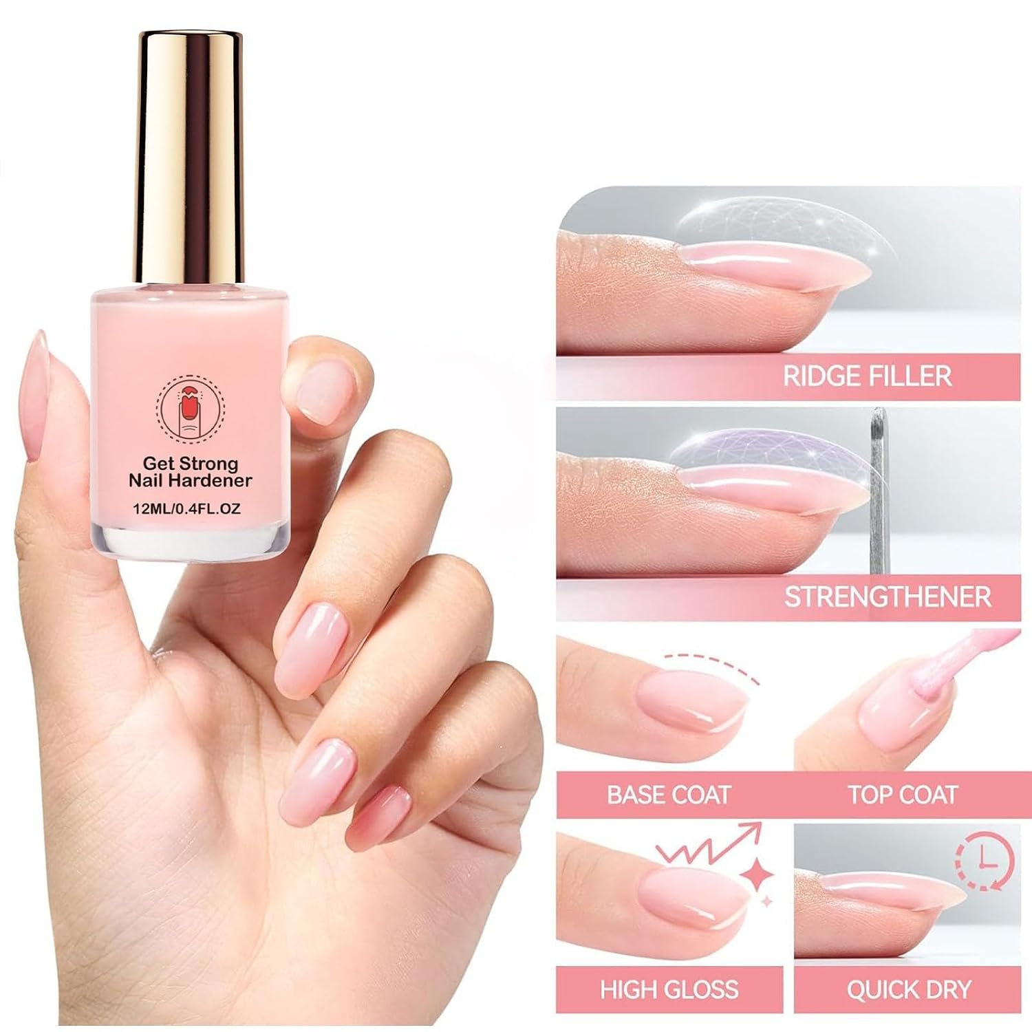 📢📢Buy One Get One Free!! ⏰💖✨Natural Pink Glossy Mirror Nail Strengthener