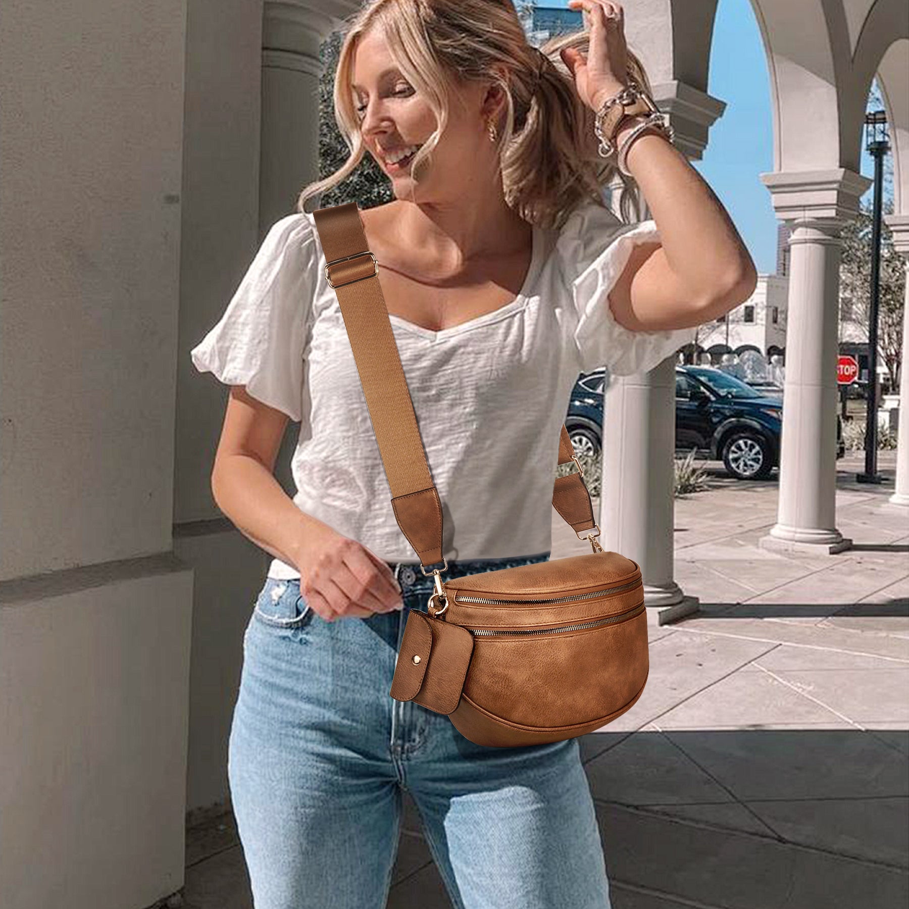 Cartshaven Vegan Leather Crossbody Bum Bag for Women with Mini Pouch