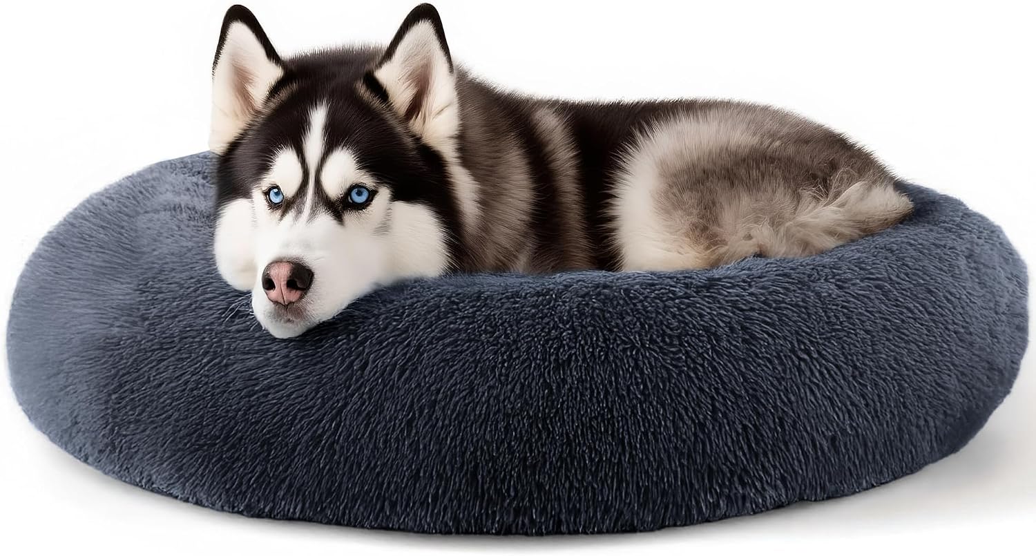 CARTSHAVEN Dog & Cat Bed for Indoor Cats, 20in Calming Donut Bed (Light Grey)