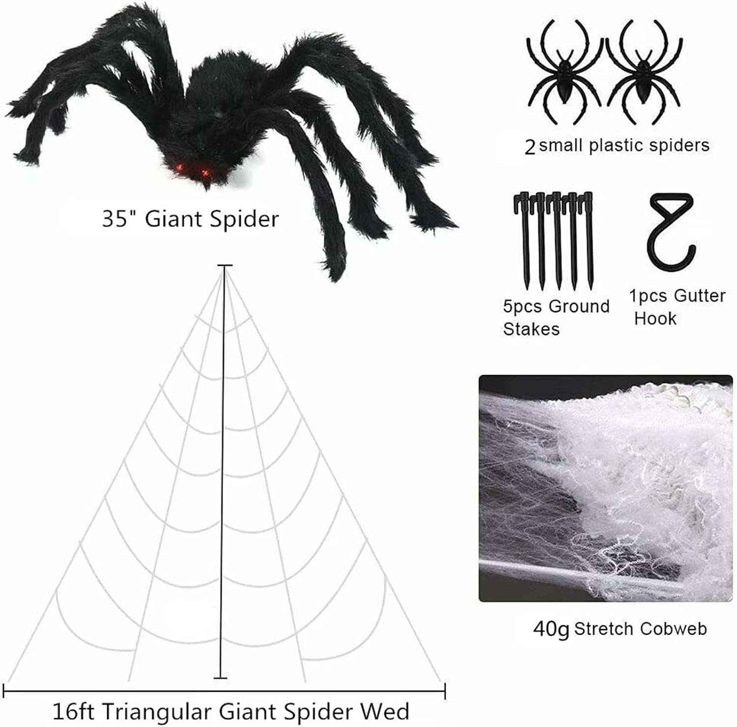 🕷️16FT Giant Halloween Spider Web with 35" Posable Spider – Outdoor Yard & Indoor Halloween Decoration Set
