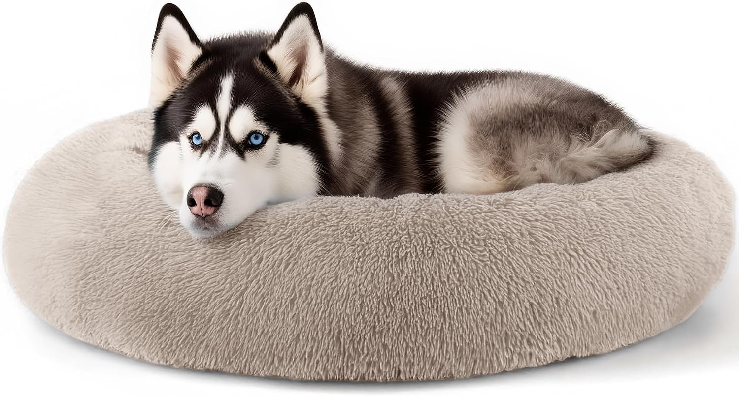 CARTSHAVEN Dog & Cat Bed for Indoor Cats, 20in Calming Donut Bed (Light Grey)