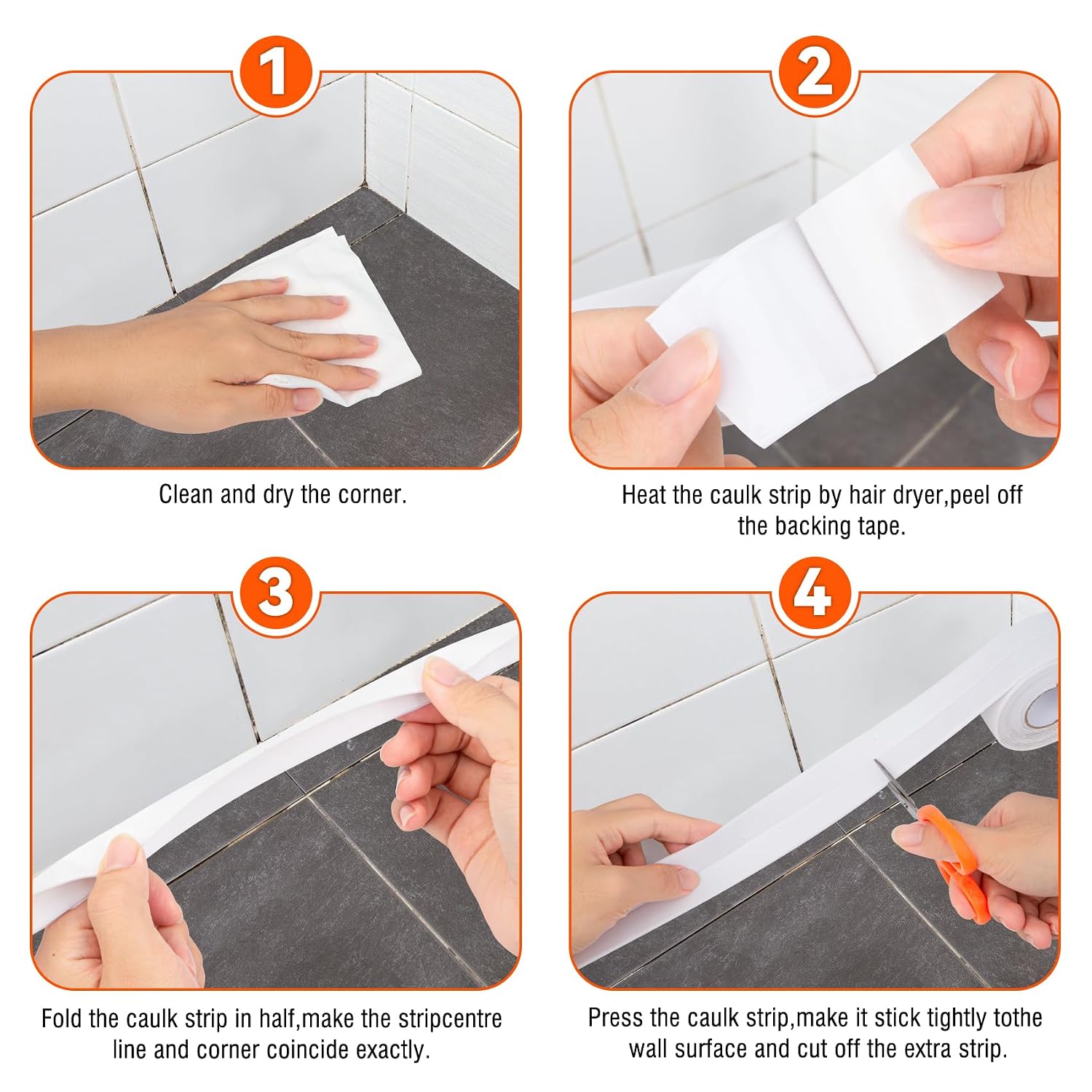 White Caulk Tape Waterproof Self Adhesive, Peel & Stick Caulking Tape for Floor Tile Corner Trim & Shower, Bathroom Accessories, Toilet & Bathtub Sealant Strip, Better Than Silicone Caulk