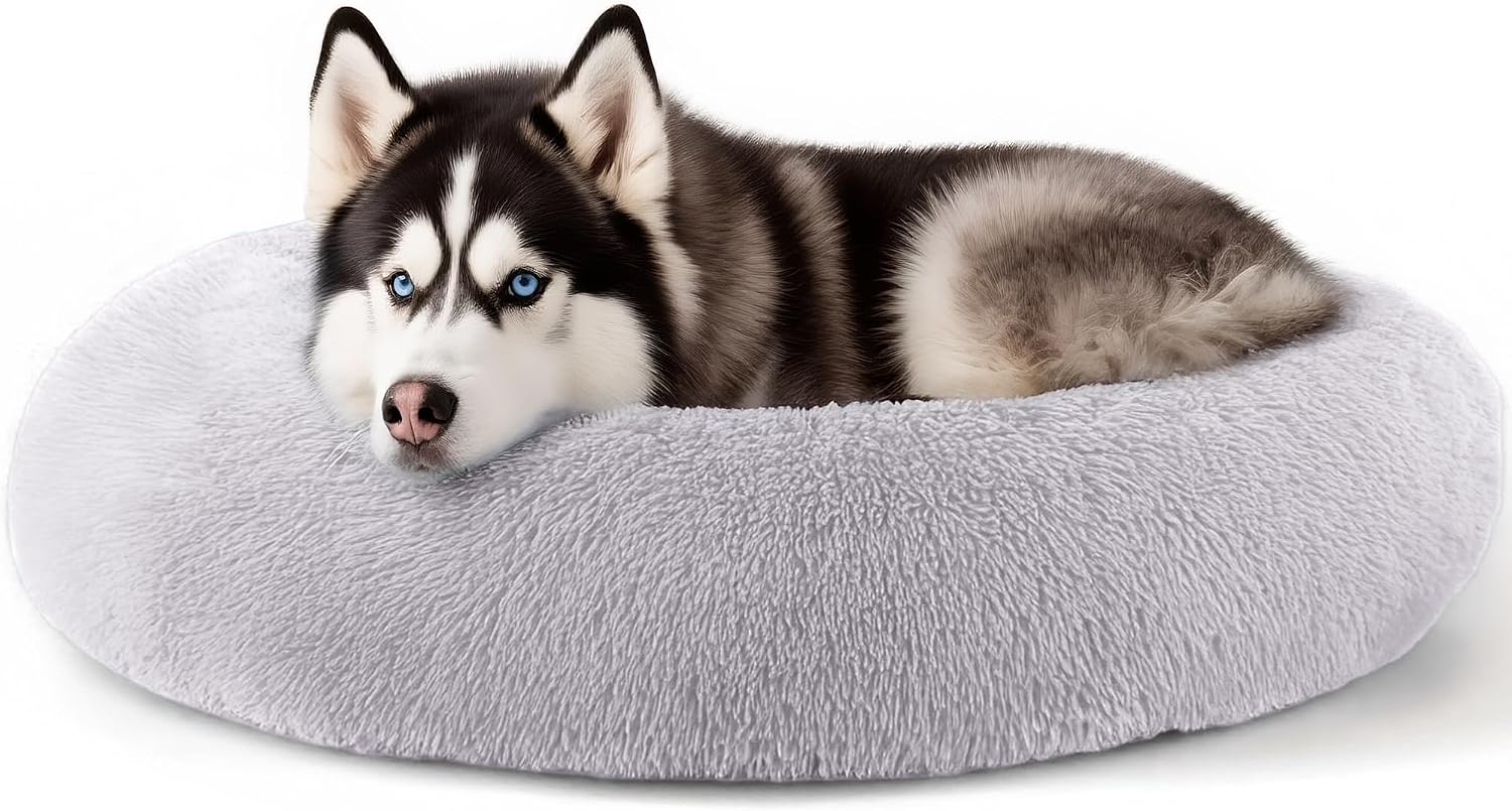 CARTSHAVEN Dog & Cat Bed for Indoor Cats, 20in Calming Donut Bed (Light Grey)