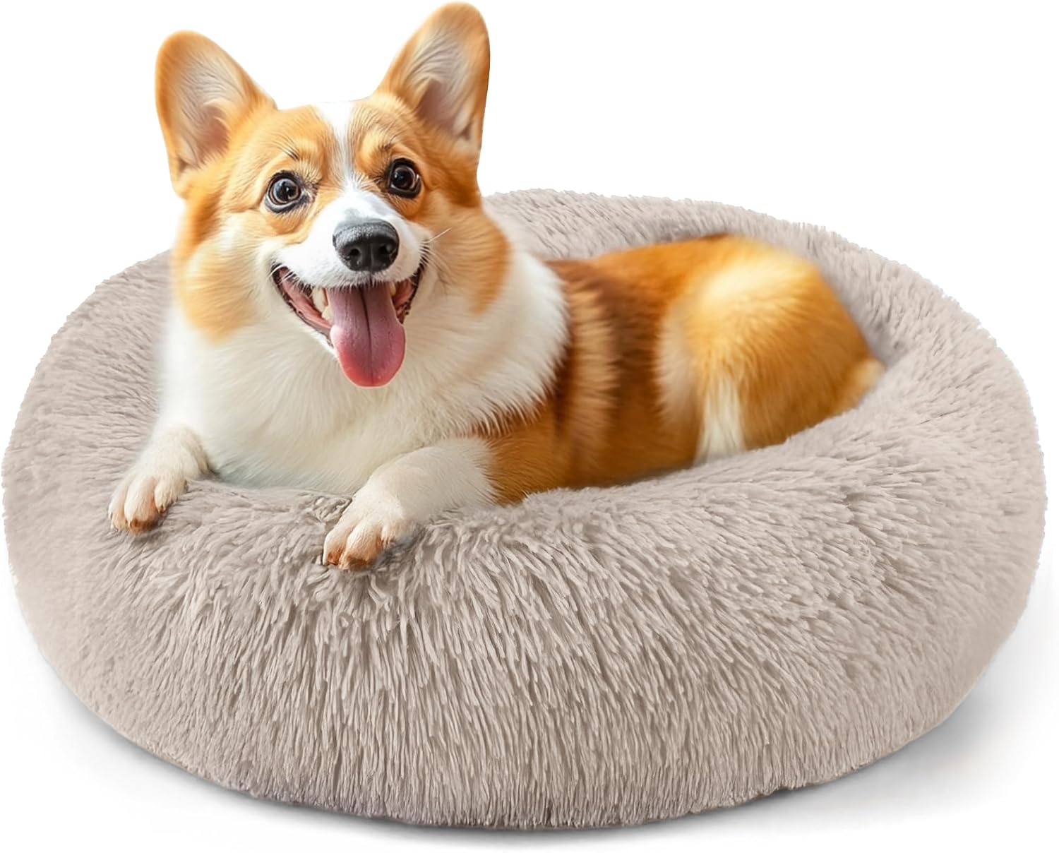 CARTSHAVEN Dog & Cat Bed for Indoor Cats, 20in Calming Donut Bed (Light Grey)
