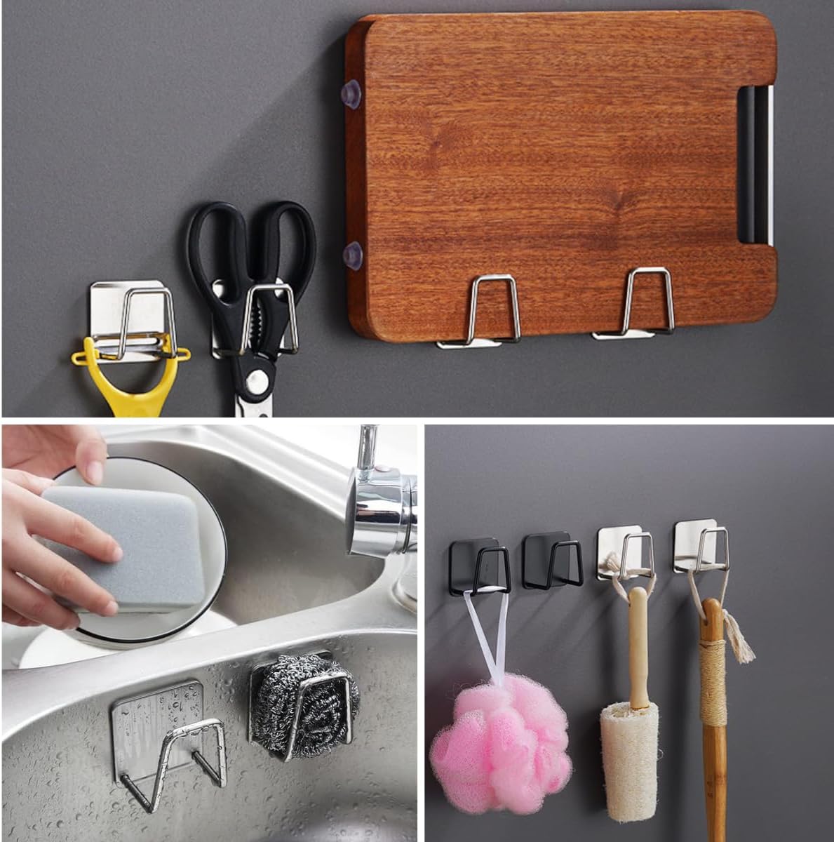 🪝 4-Pack Stainless Steel Self-Adhesive Wall Hooks – Multi-Purpose, Holds Up to 3kg