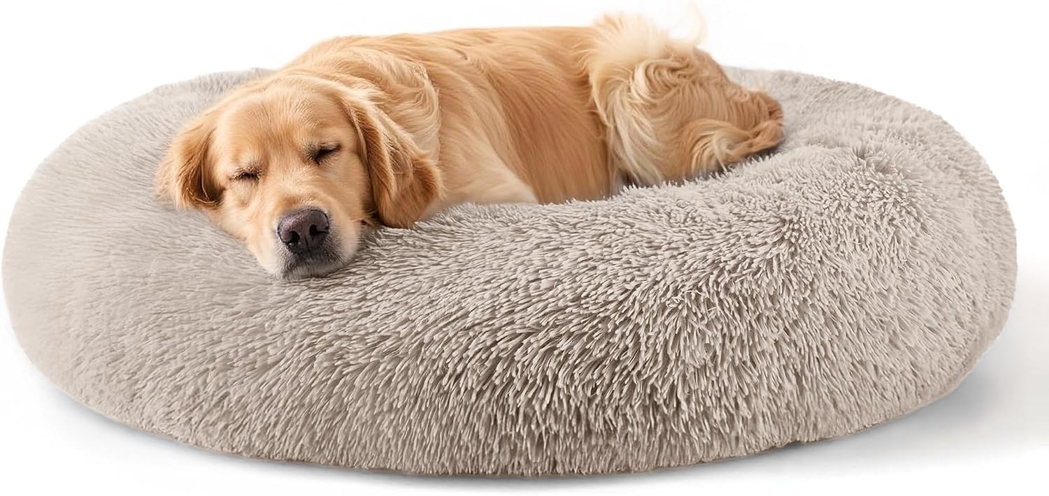 CARTSHAVEN Dog & Cat Bed for Indoor Cats, 20in Calming Donut Bed (Light Grey)