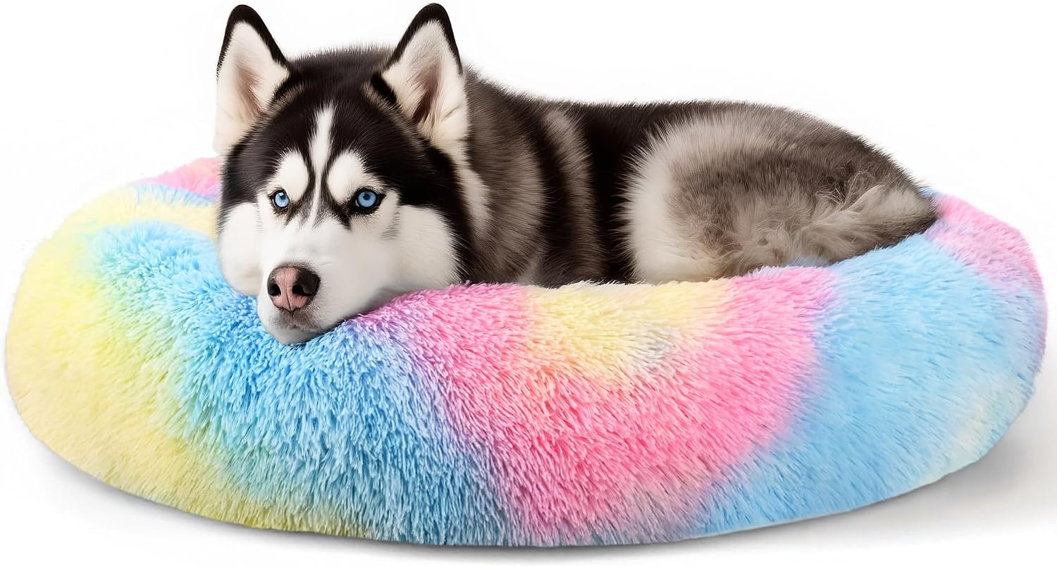 CARTSHAVEN Dog & Cat Bed for Indoor Cats, 20in Calming Donut Bed (Light Grey)