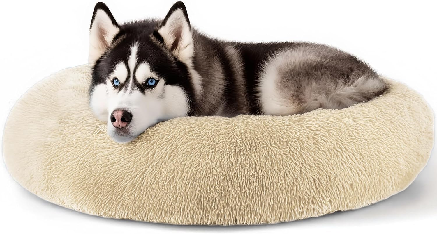 CARTSHAVEN Dog & Cat Bed for Indoor Cats, 20in Calming Donut Bed (Light Grey)