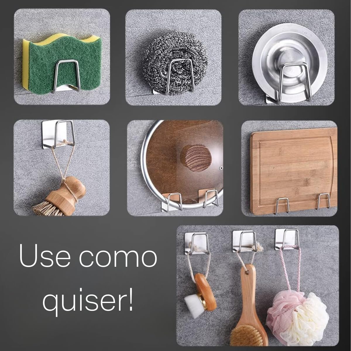 🪝 4-Pack Stainless Steel Self-Adhesive Wall Hooks – Multi-Purpose, Holds Up to 3kg