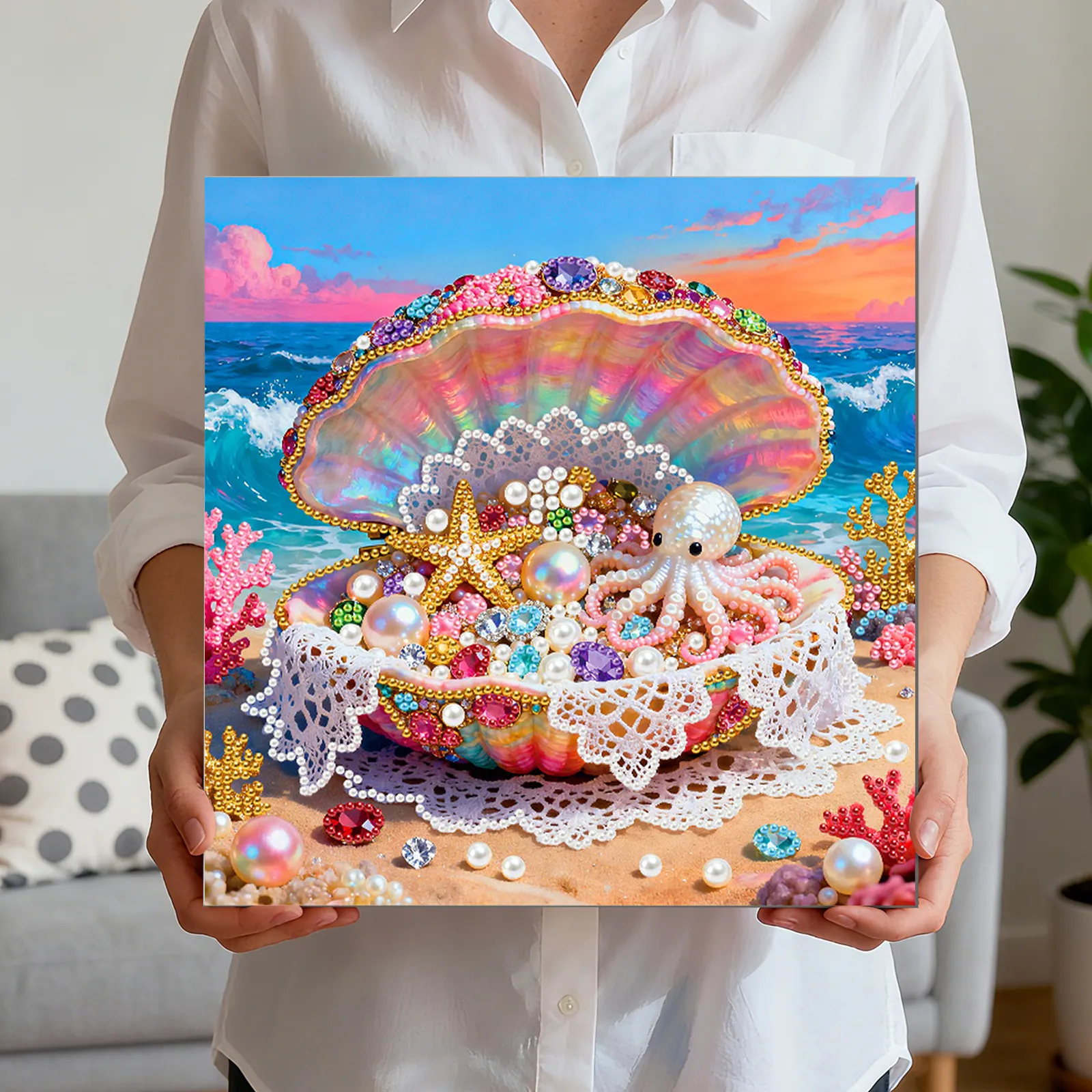 Framed Dreamy Pearl Seashell - Pearls Painting Kit for Creativity DIY